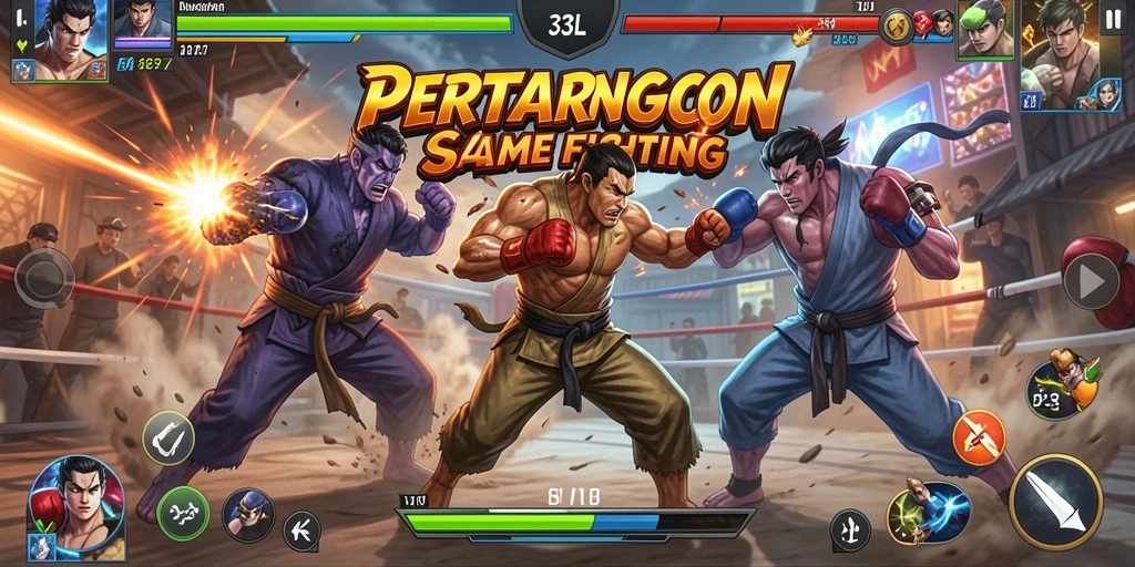 Screenshot memperlihatkan aksi pertarungan intens dalam game Fighting 33L.