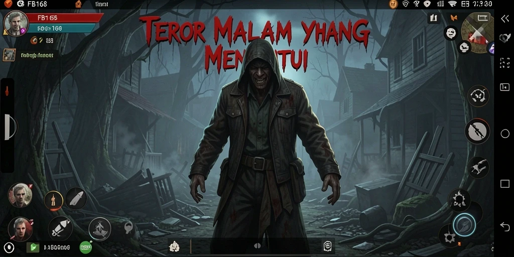 Screenshot FB168 menampilkan suasana mencekam dengan efek visual menakutkan.