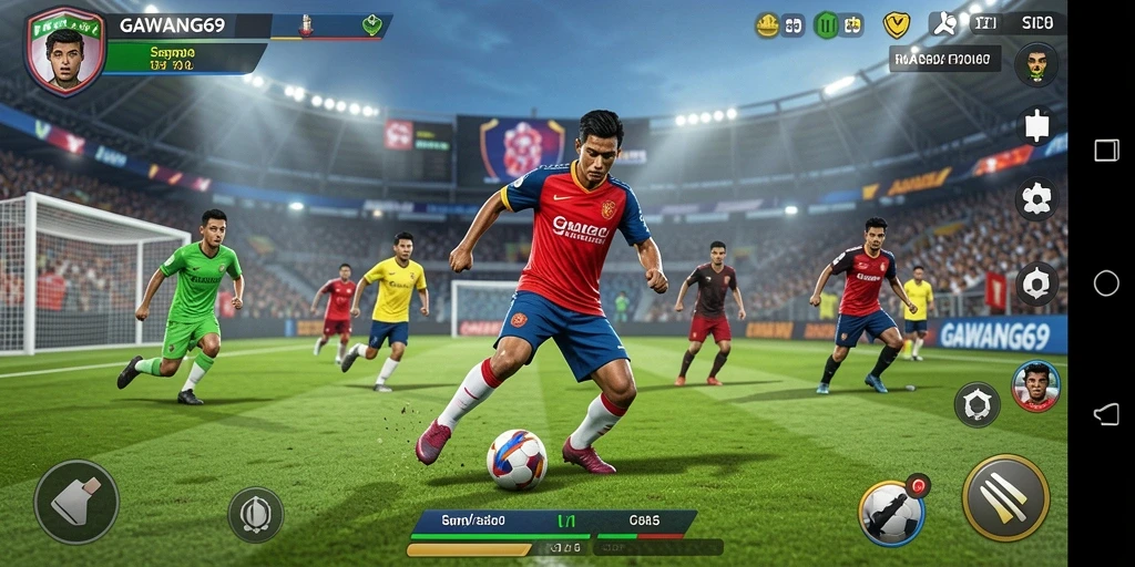Tampilan gameplay seru di GAWANG69 dengan berbagai tim sepak bola.