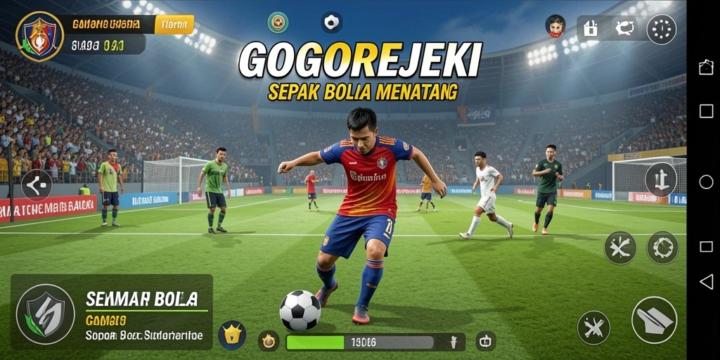 Tampilan gameplay GOGOREJEKI yang memukau dengan aksi sepak bola intense.