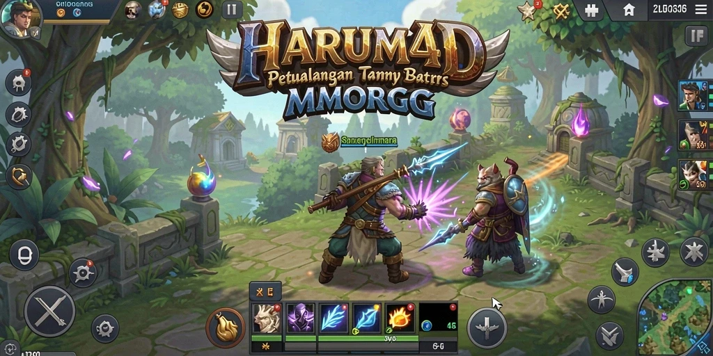 Gameplay seru HARUM4D dengan pertempuran epik dan kolaborasi tim.