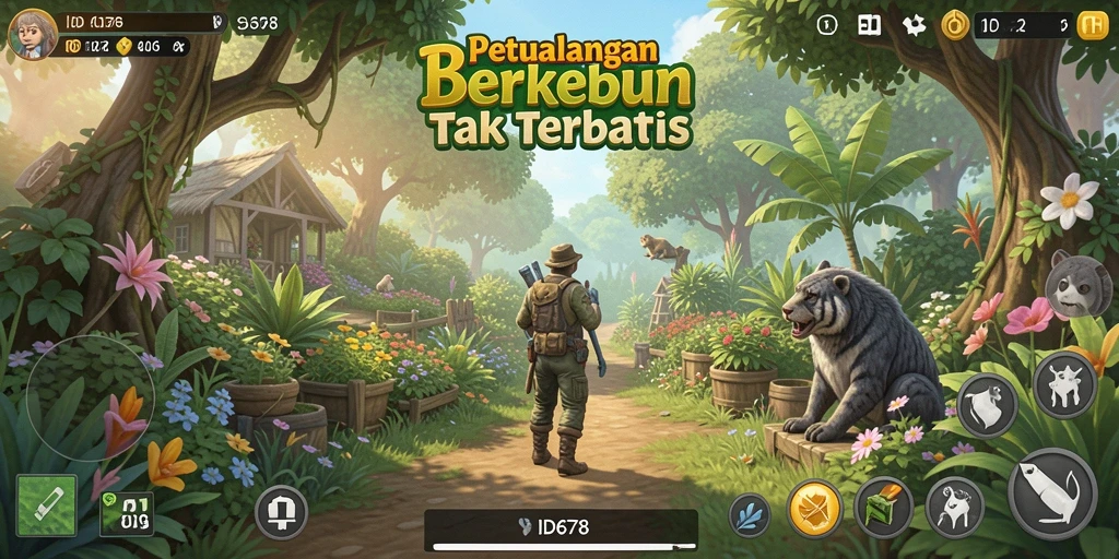 Screenshot gameplay ID678 yang menunjukkan pertanian aktif dan tanaman subur.