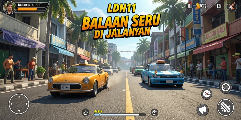 Gameplay LDN11 yang mendebarkan dengan mobil-mobil balap di lintasan.