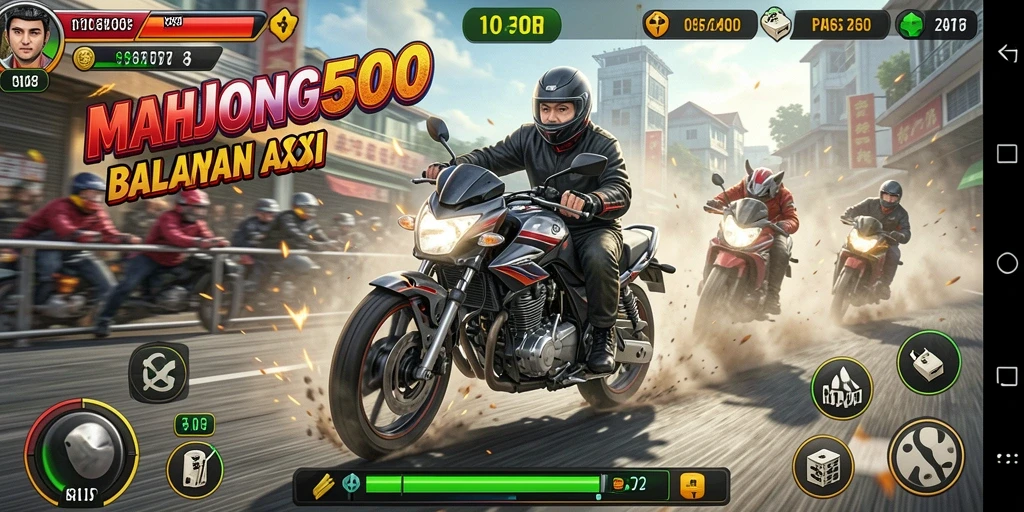 Gameplay mendebarkan balapan motor di MAHJONG500.