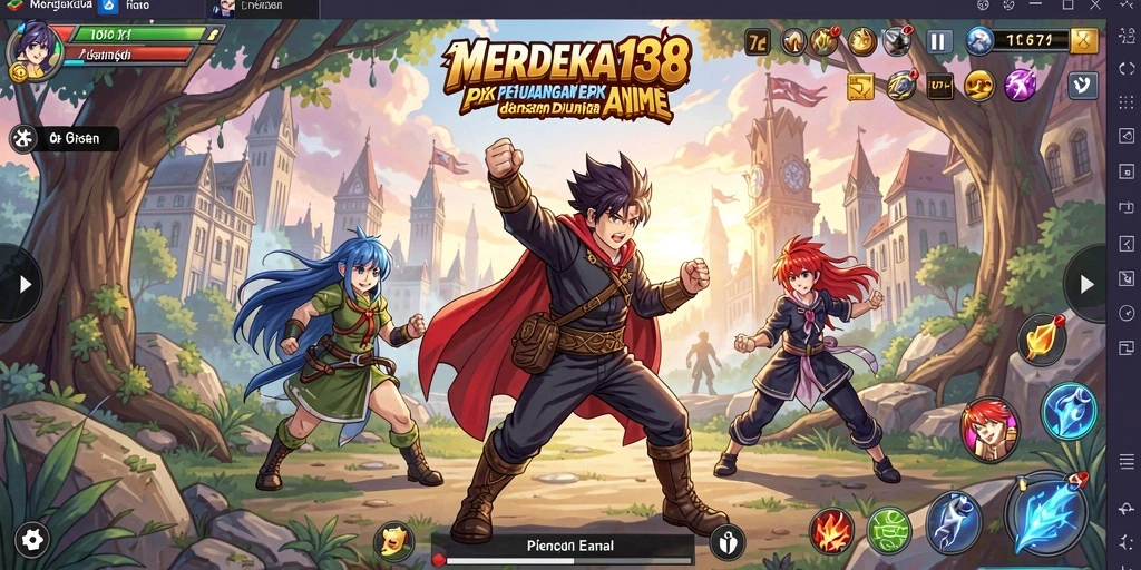 Screenshot gameplay epik dari <strong>MERDEKA138</strong> menampilkan aksi mendebarkan dan karakter anime favorit.