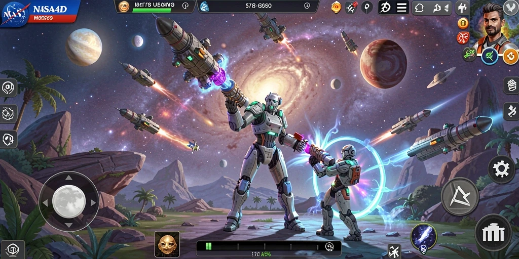 Screenshot permainan NASA4D menampilkan aksi pertempuran luar angkasa yang mendebarkan.
