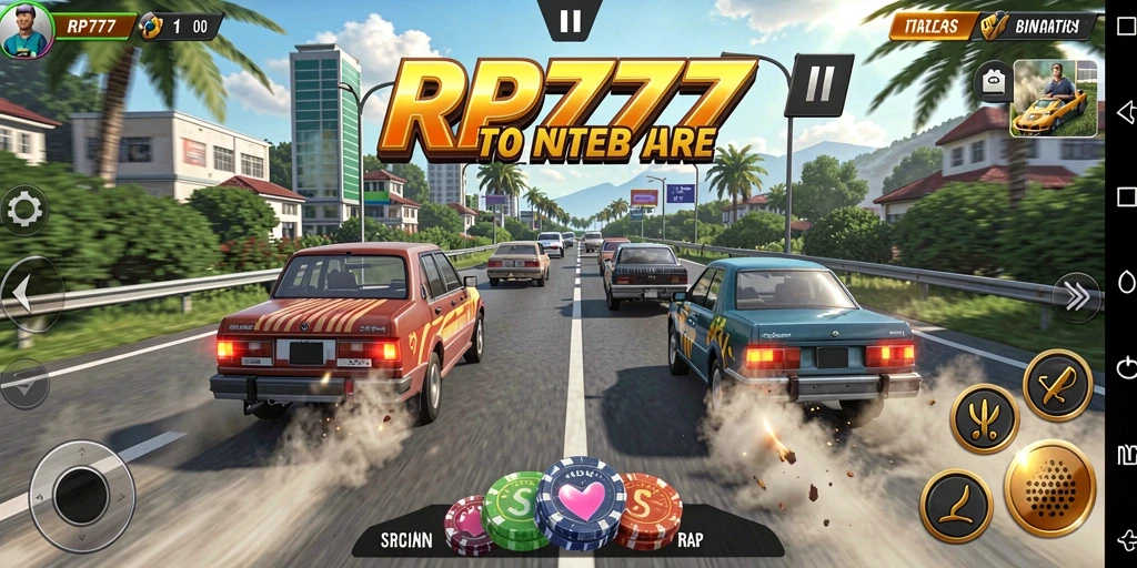Screenshot gameplay RP777 menampilkan aksi balapan yang mendebarkan.