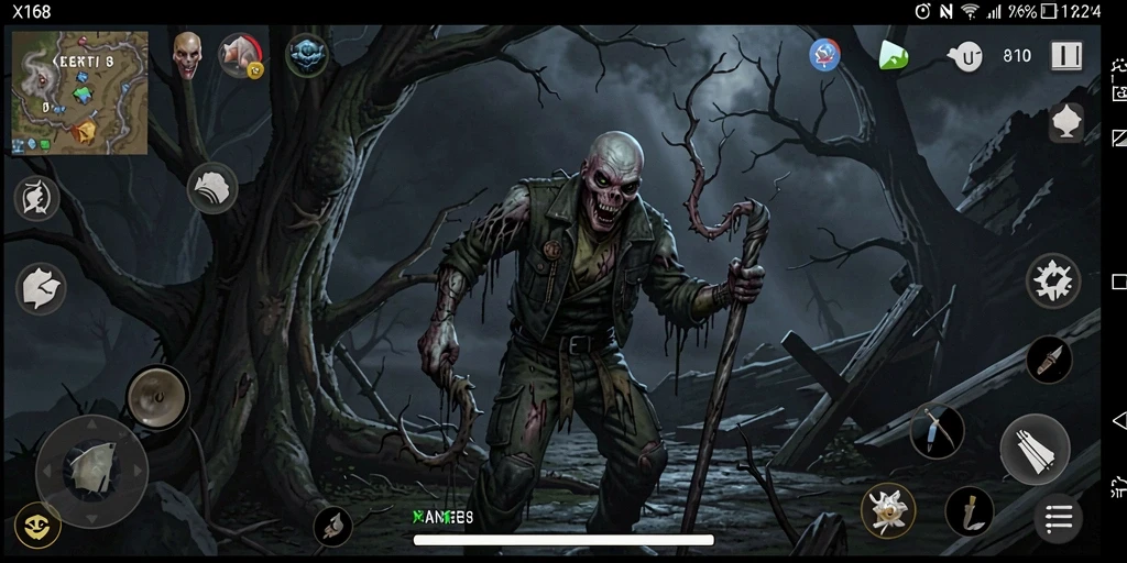 Screenshot gameplay X168 yang menunjukkan suasana mencekam dan menegangkan.