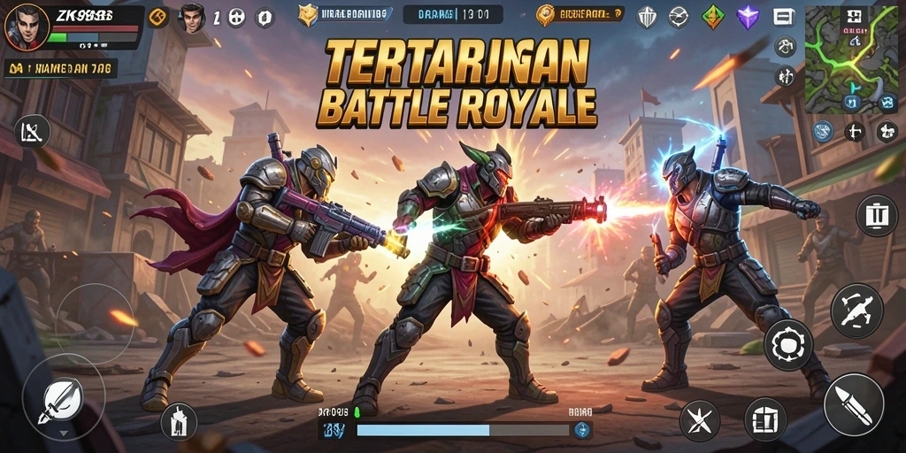 Tangkapan layar utama ZK988 menampilkan aksi seru dalam game Battle Royale.